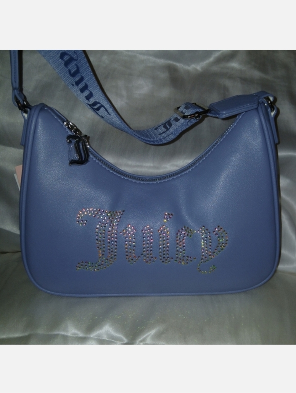 Juicy Couture Obsession Rhinestone Logo Crescent Crossbody Bag, Slate Blue - Picture 6 of 9